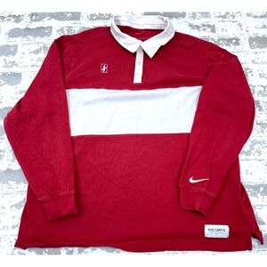 Stanford Cardinals Polo Shirt Men XL Red White Rugby Cotton Colorblock Retro